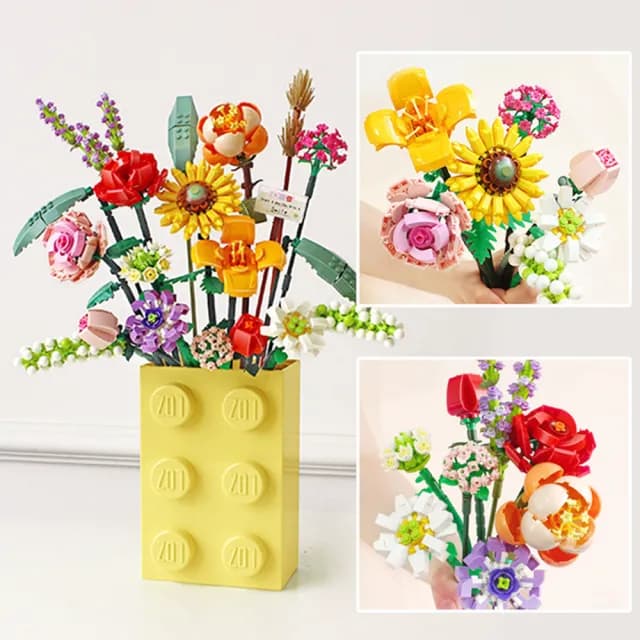 【半島良品】DIY手做積木花擺飾(仿真花 鮮花束 交換禮物 畢業禮物 聖誕禮物 生日禮物)