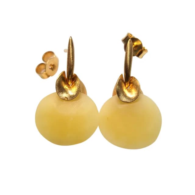 【優雅琥珀】母親節禮物  白花蜜蠟耳環(含優美蜜蠟流紋 925純銀鍍金)