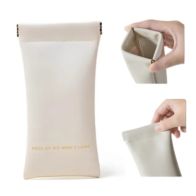 【小物收納】文青皮革自動閉合眼鏡收納袋(太陽眼鏡 墨鏡 收納盒 飾品盒 眼鏡袋 彈片包 零錢包 多功能 耳機)