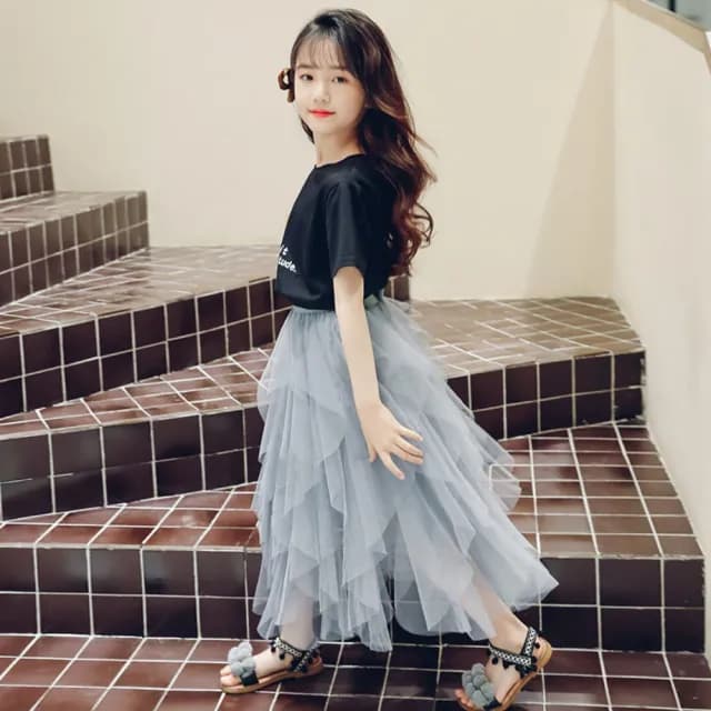 【小衣衫童裝】女童中長紗裙夏裝新款半身裙公主裙超仙不規則長裙(1120402)