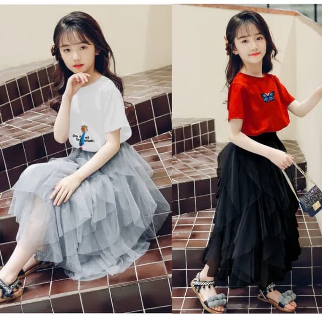 【小衣衫童裝】女童中長紗裙夏裝新款半身裙公主裙超仙不規則長裙(1120402)