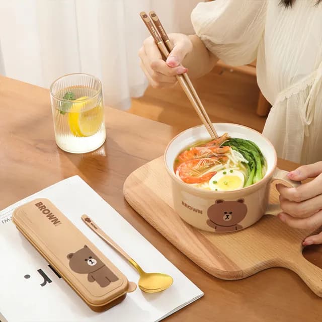 【LINE FRIENDS】熊大莎莉便攜筷子湯匙環保餐具組(附收納盒)
