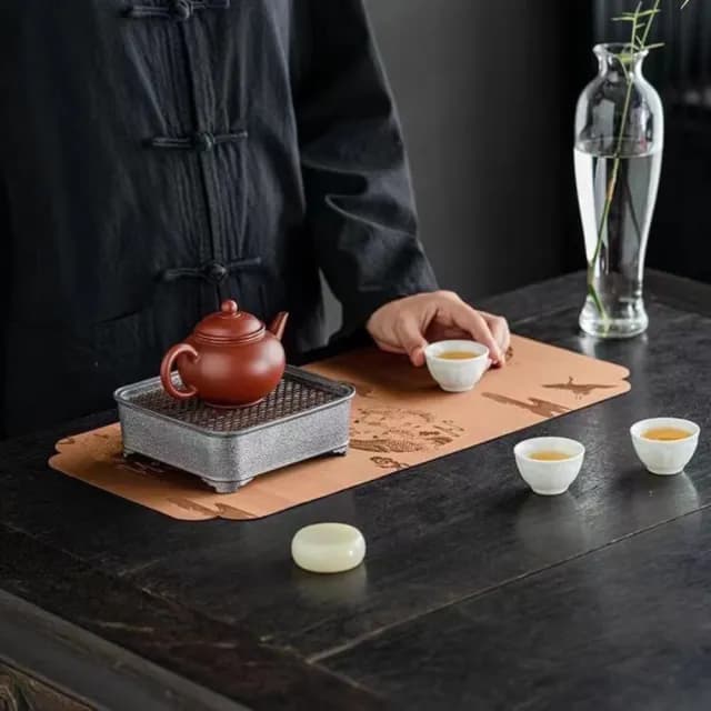 【傳真雅器】松鶴綢緞金絲茶席墊(茶具 茶道具 桌旗 桌巾 餐桌墊)