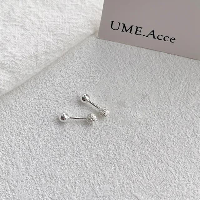 【UME.Acce】S999純銀磨砂4MM圓珠轉珠耳環(S999純銀 S999純銀耳環 轉珠耳環 鎖珠耳環 圓珠