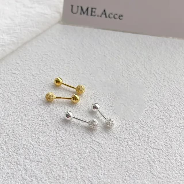 【UME.Acce】S999純銀磨砂4MM圓珠轉珠耳環(S999純銀 S999純銀耳環 轉珠耳環 鎖珠耳環 圓珠