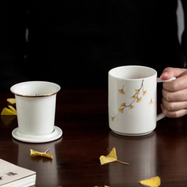 【傳真雅器】三生有杏辦公茶杯350ml(茶具 露營泡茶組 辦公商務泡茶組 外出泡茶 茶具禮盒 茶壺 茶杯 品茗杯)