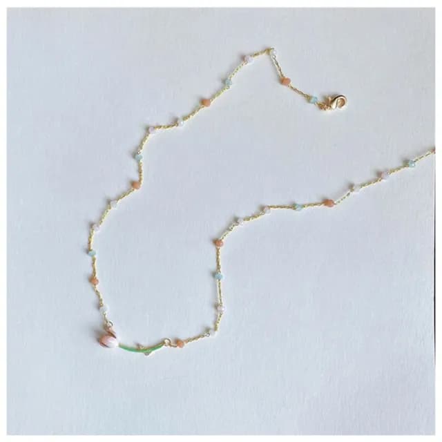 【HaNA 梨花】韓國飄逸仙女姿態．鬱金香珠寶項鍊/耳環(韓國 針式耳環 耳飾 耳圈 耳釘 耳扣 耳墜
