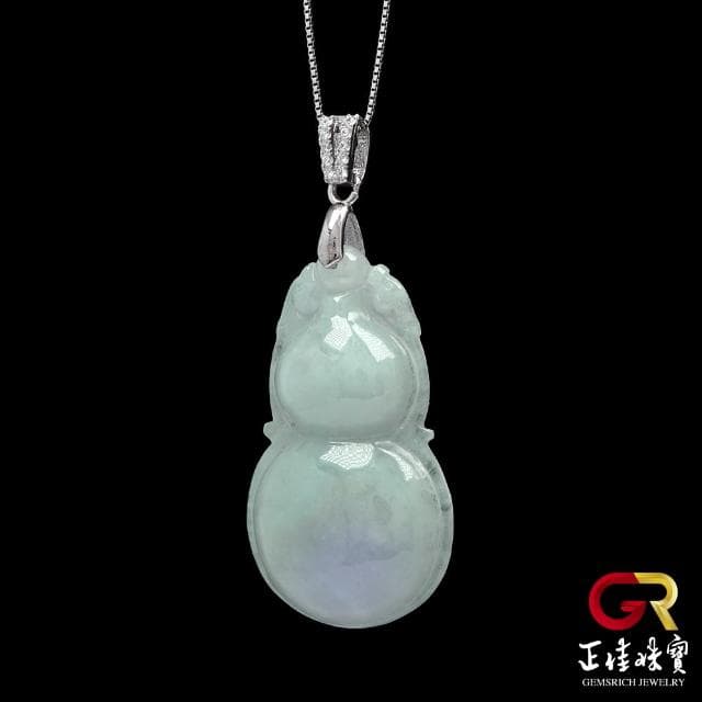 【正佳珠寶】翡翠 芙蓉紫羅蘭 葫蘆吊墜 天然A貨翡翠 翡翠吊墜｜925銀白K(天然翡翠色澤 配戴素雅精緻優雅)