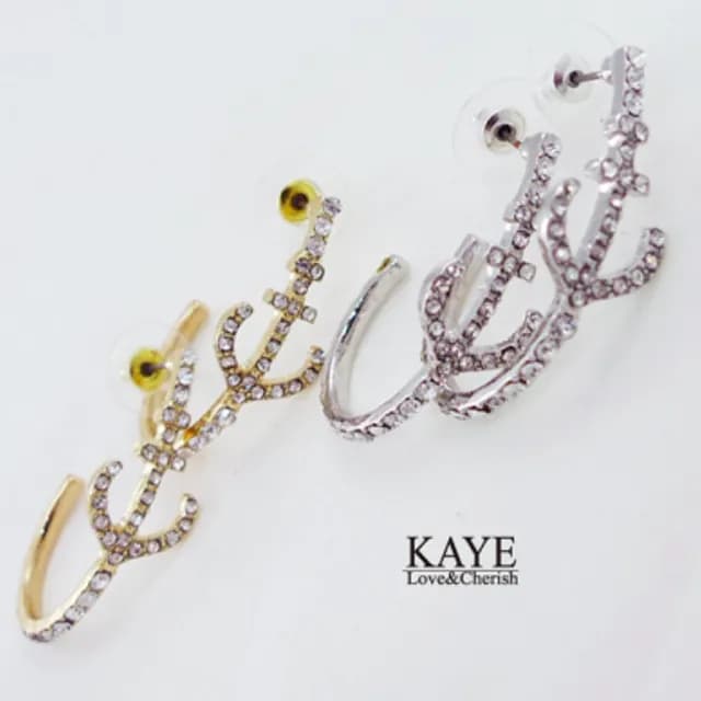 【Kaye歐美流行飾品】海錨鑲嵌水鑽半圓造型耳飾
