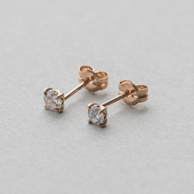 【ete】K18 經典單鑽爪鑲鑽石耳環-0.20ct(金色 玫瑰金色)