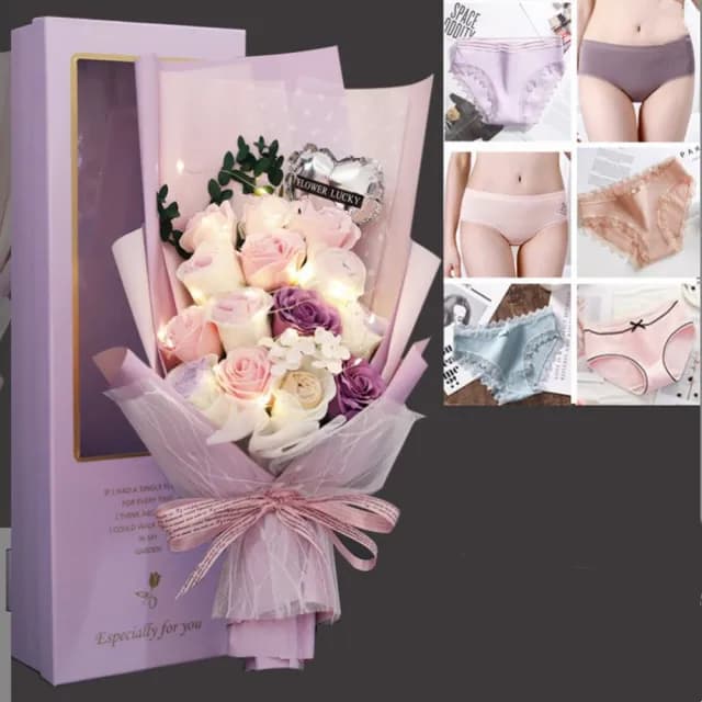 【JEN】玫瑰香皂花情趣內褲花含燈串禮盒2款可選(閨蜜送禮/情侶送禮/情人節禮物/結婚紀念日/生日禮物)