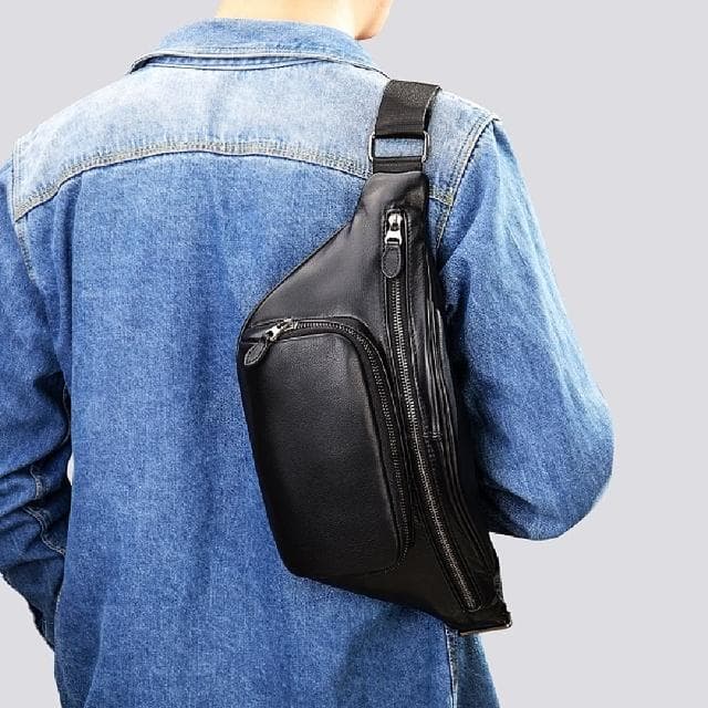【米蘭精品】現貨+預購 胸包真皮腰包(頭層牛皮多功能單肩斜背父親節禮物男包包74es40)