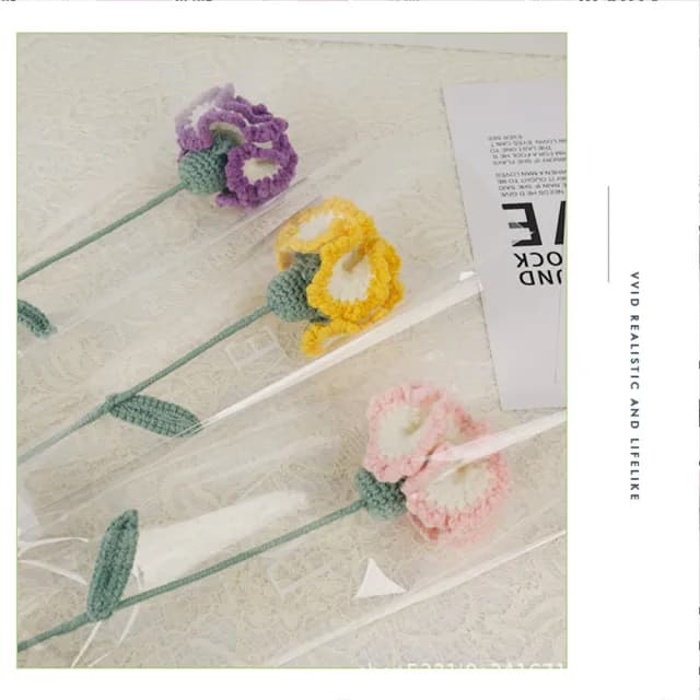 【百獅】編織花 康乃馨 手作花束 媽媽生日禮物(手工編織花 成品手工編織康乃馨花 自制毛線鉤針花)