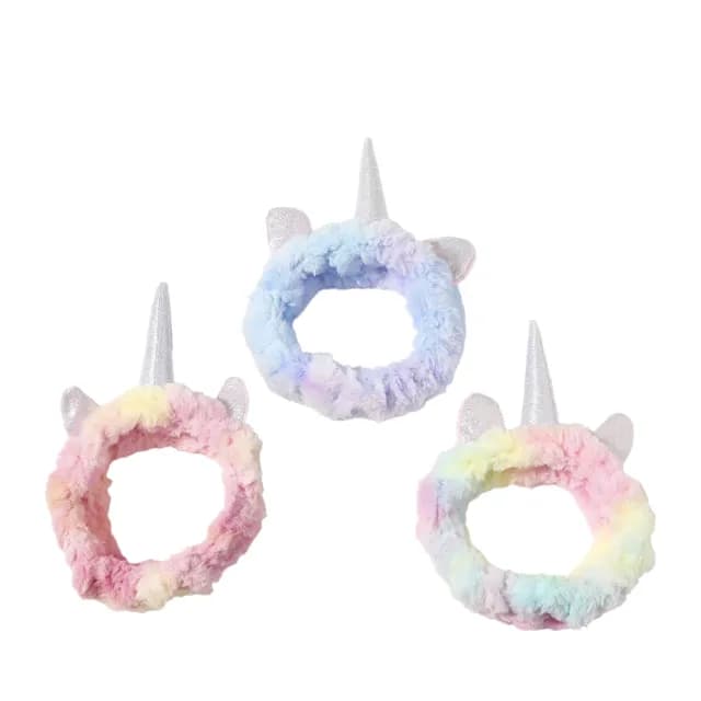 【可愛獨角獸】韓系ins毛絨洗臉束髮帶-3入組(彈力造型髮帶 化妝 髮箍 兒童髮飾 拍照 頭箍 生日派對道具)