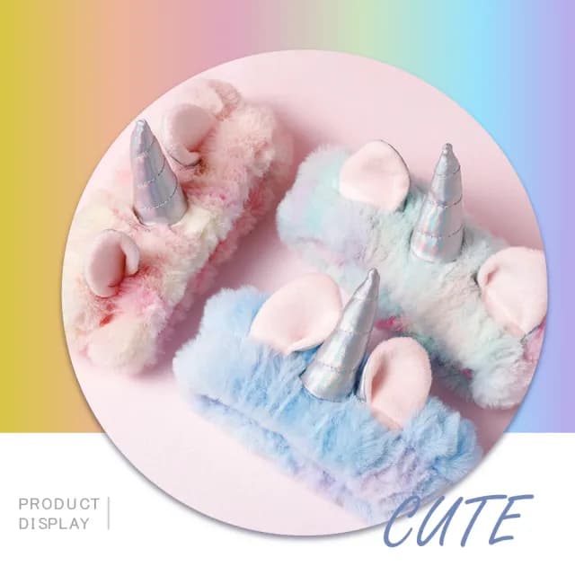 【可愛獨角獸】韓系ins毛絨洗臉束髮帶-3入組(彈力造型髮帶 化妝 髮箍 兒童髮飾 拍照 頭箍 生日派對道具)