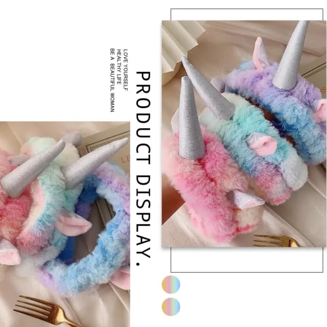 【可愛獨角獸】韓系ins毛絨洗臉束髮帶-3入組(彈力造型髮帶 化妝 髮箍 兒童髮飾 拍照 頭箍 生日派對道具)