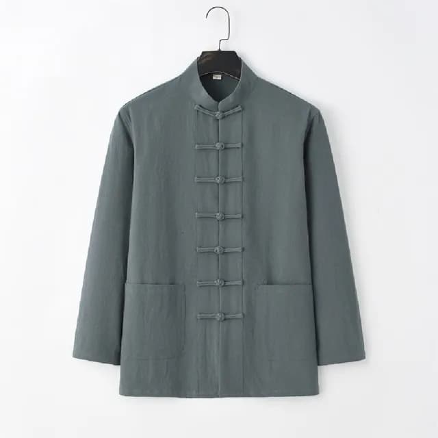 【巴黎精品】父親節禮物 新中式 唐裝漢服上衣(中國風復古手工盤扣長袖男上衣7色a1bx52)