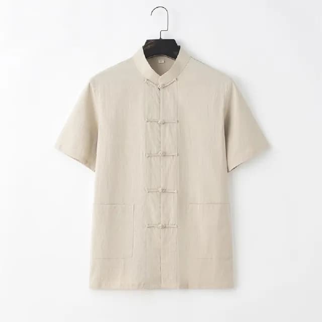 【巴黎精品】父親節禮物 新中式 唐裝漢服上衣(中國風復古棉麻薄款短袖男上衣6色a1bx51)