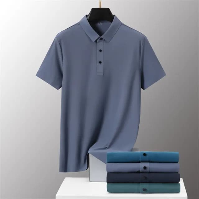 【米蘭精品】現貨+預購 冰絲POLO衫短袖上衣(薄款無痕休閒純色男裝父親節禮物9色74ey24)