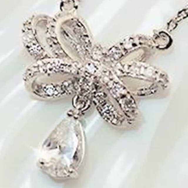 【米蘭精品】現貨+預購 鑲鑽水晶項鍊銀飾品(蝴蝶結造型氣質母親節生日情人節聖誕節交換禮物73y58)