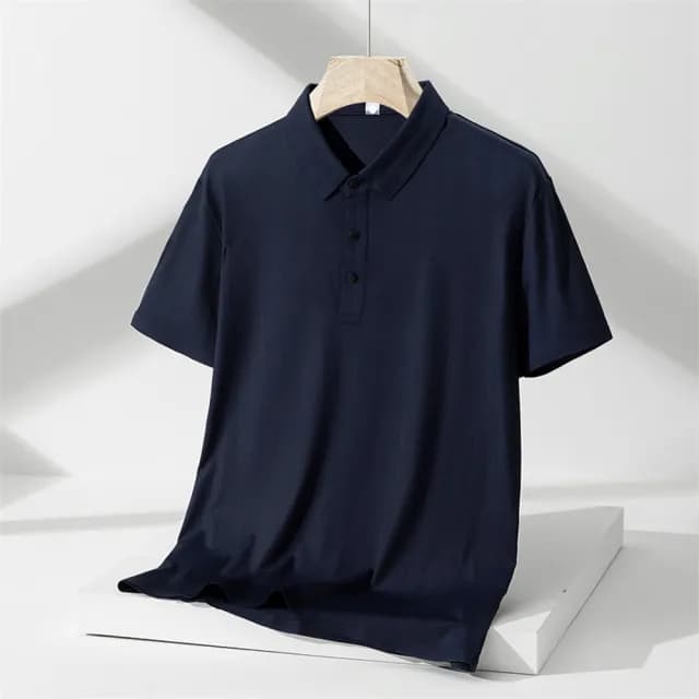 【米蘭精品】現貨+預購 冰絲POLO衫短袖上衣(夏季高彈無痕純色男裝父親節禮物4色74ey13)