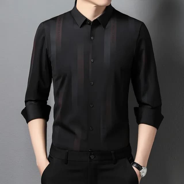 【米蘭精品】現貨+預購 襯衫長袖上衣(休閒條紋翻領無痕男裝父親節禮物3色74eq34)