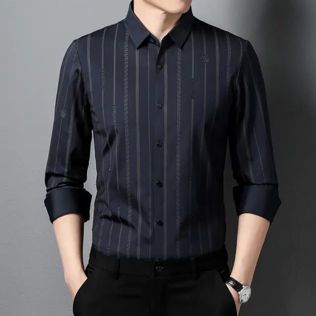 【米蘭精品】現貨+預購 襯衫長袖上衣(春秋條紋薄款休閒男裝父親節禮物3色74eq30)