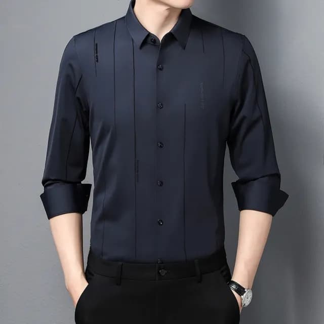 【米蘭精品】現貨+預購 襯衫長袖上衣(春款薄款無痕壓膠男裝父親節禮物5色74eq24)