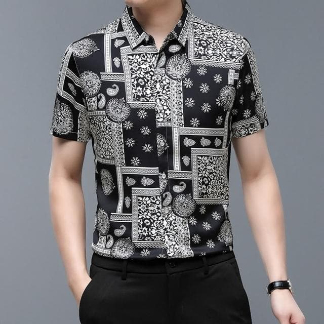 【米蘭精品】現貨+預購 襯衫長/短袖上衣(夏季休閒印花港風男裝父親節禮物2款74eq18)