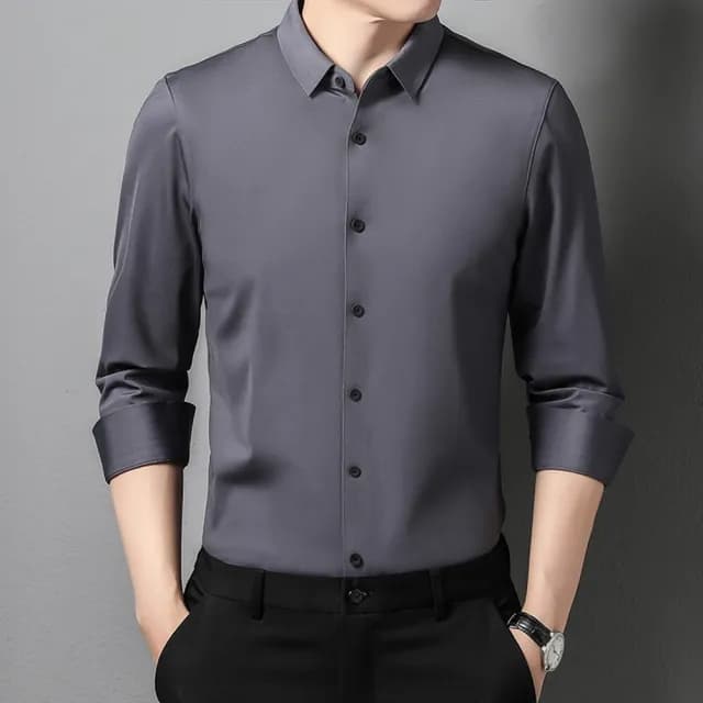 【米蘭精品】現貨+預購 襯衫長袖上衣(無痕休閒純色百搭男裝父親節禮物12色74eq27)