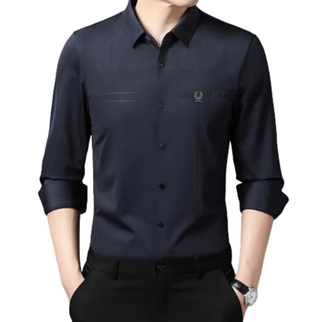 【米蘭精品】現貨+預購 襯衫長袖上衣(方領免燙薄款休閒男裝父親節禮物3色74eq28)