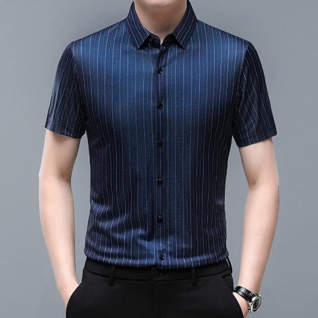 【米蘭精品】現貨+預購 襯衫短袖上衣(夏季桑蠶絲涼爽透氣男裝父親節禮物3色74eq16)
