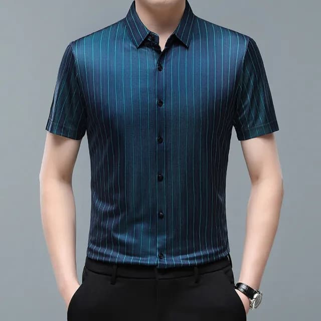 【米蘭精品】現貨+預購 襯衫短袖上衣(夏季桑蠶絲涼爽透氣男裝父親節禮物3色74eq16)