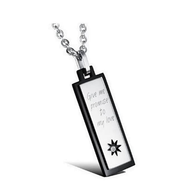 【米蘭精品】現貨+預購 鈦鋼項鍊情侶對鍊飾品(經典長方形鑲鑽真愛七夕情人節生日聖誕節交換禮物2色73cl49)