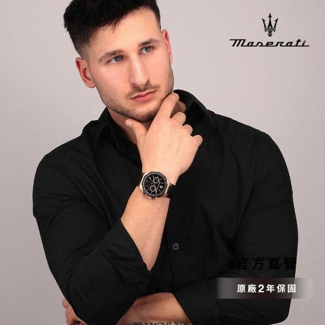 【MASERATI 瑪莎拉蒂 官方直營】Stile 獨我風格系列三眼手錶 霧黑銅 黑色真皮錶帶 45MM R8871642001
