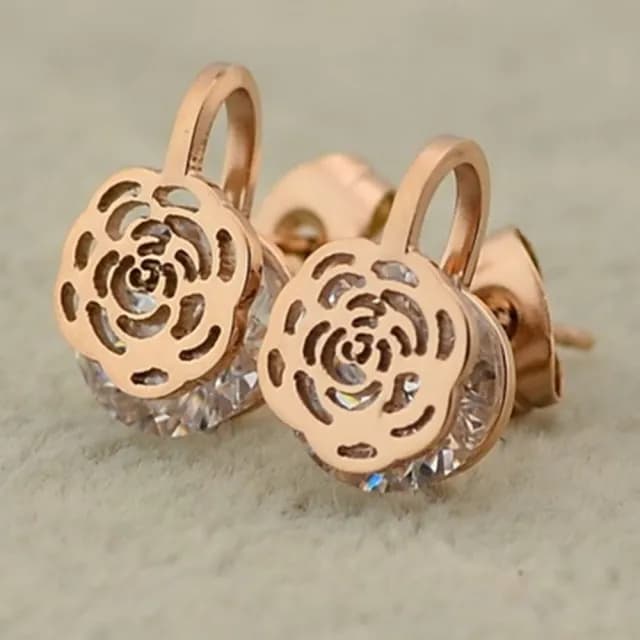 【米蘭精品】現貨+預購 玫瑰金水晶耳環流行飾品(精美茶花時尚流行母親節生日情人節聖誕節交換禮物71at48)