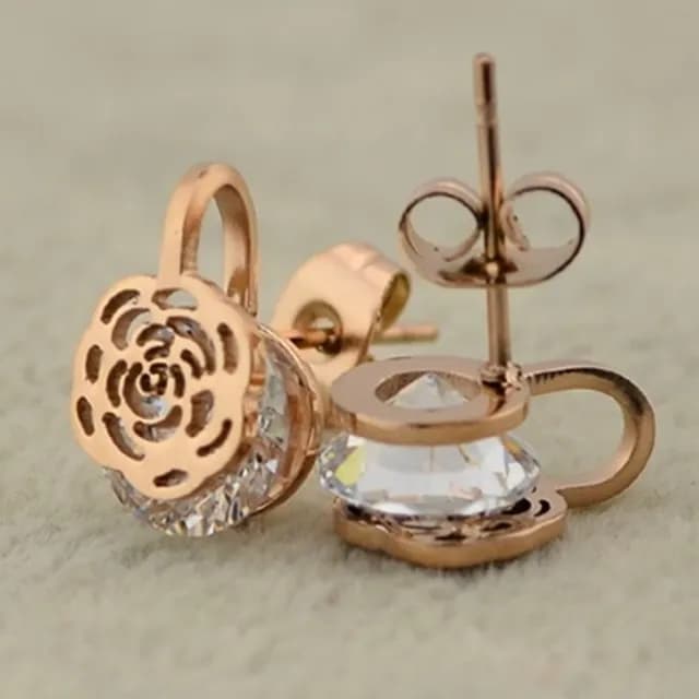 【米蘭精品】現貨+預購 玫瑰金水晶耳環流行飾品(精美茶花時尚流行母親節生日情人節聖誕節交換禮物71at48)