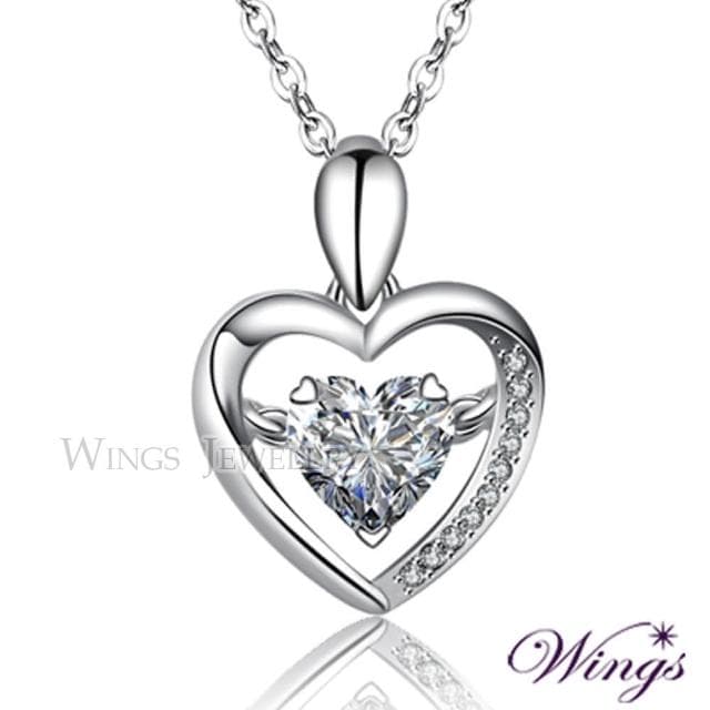 【WINGS】純銀 簡單愛 璀璨方晶鋯石擬真鑽項鍊(禮盒 送禮 輕奢 愛心 心型 女生禮物 生日 母親節)