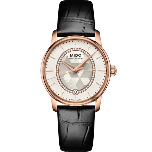 【MIDO 美度】官方授權 Baroncelli 永恆系列晶燦鑲鑽機械女錶-34mm 手錶 禮物 推薦(M0072073611600)