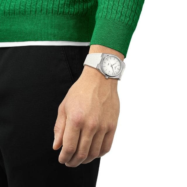 【TISSOT 天梭 官方授權】PRX系列 復古風酒桶型紳士石英錶-40mm/橡膠帶 情人節 禮物(T1374101701100)