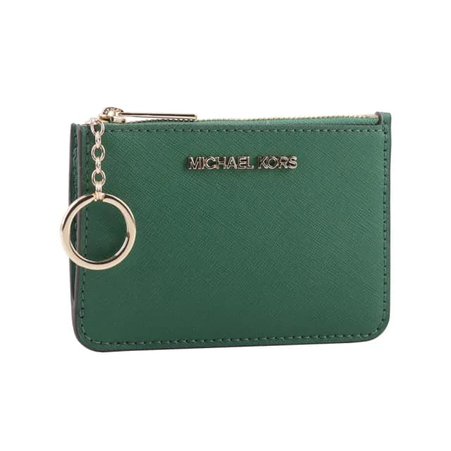 【Michael Kors】素面皮革零錢包/卡夾/鑰匙包(寶石綠)