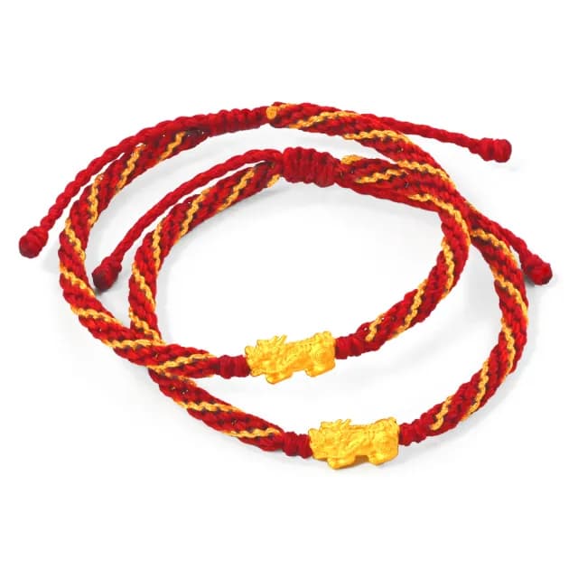 【元大珠寶】雙11黃金手鍊開運貔貅 編織手鍊蠟繩 拉繩設計(0.08錢正負1厘)
