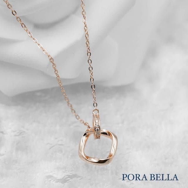 【Porabella】925純銀鋯石項鍊 幾何雙環造型項鍊 純銀項鍊 母親節禮物 告白 生日禮物 Necklace