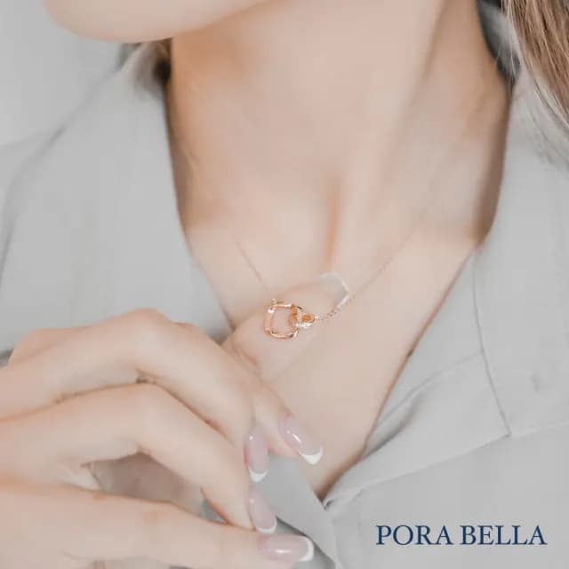 【Porabella】925純銀鋯石項鍊 幾何雙環造型項鍊 純銀項鍊 母親節禮物 告白 生日禮物 Necklace