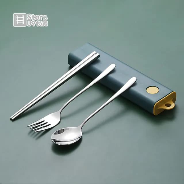 【Store up 收藏】頂級304不鏽鋼 純色隨身外出 靜音餐具-4件組(AD413)