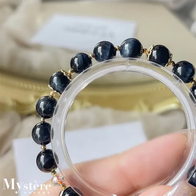 【my stere 我的時尚秘境】情人節禮物 現貨-天然藍虎眼配招財金髮晶水晶手鍊(稀有藍虎眼 金髮晶 多切面水晶
