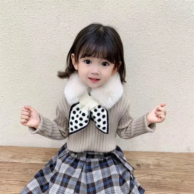 【安朵童舖】現貨韓版兒童毛絨圍巾圓點拼接毛絨圍巾女童毛絨小領圍巾(44)