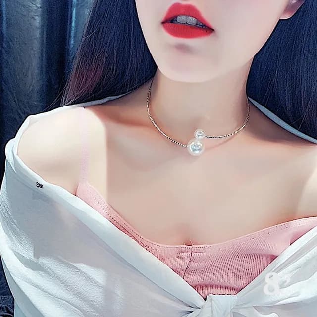 【89 zone】韓版古典珍珠開口頸帶 鎖骨鏈 毛衣鏈 短款項鏈 項鏈 1 入(銀)