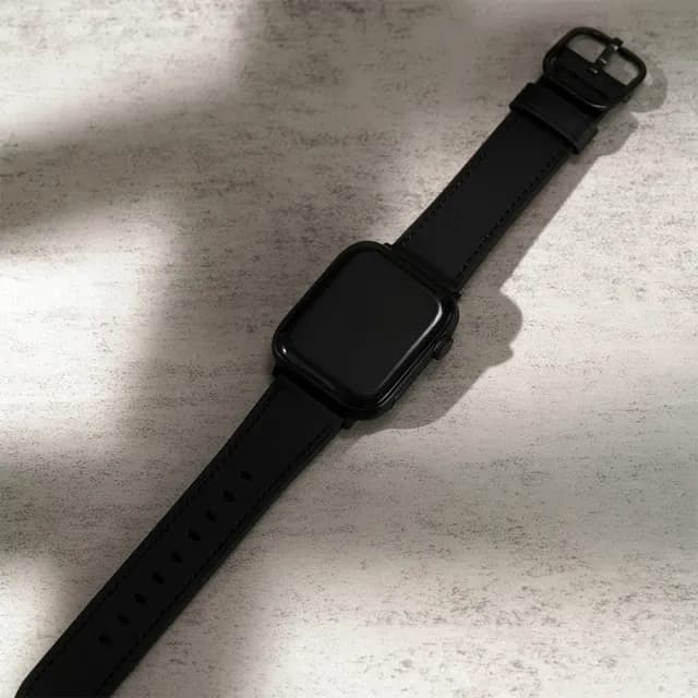 【W.wear】Apple Watch - 質感黑釦車縫瘋馬真皮蘋果錶帶(38/40/41/42/44/45/49Ultra 錶帶)