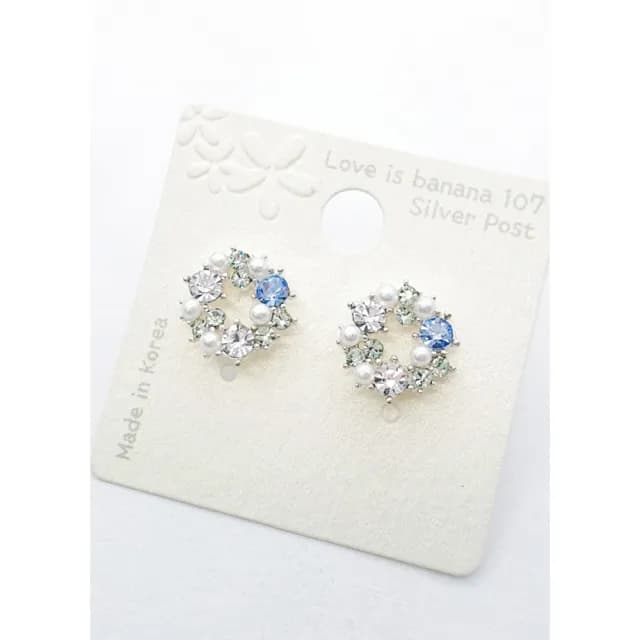 【HANEUL】韓國製925純銀針微鑲鑽優雅浪漫銀耳環 韓劇耳釘耳針耳扣 E456(水藍鑽珍珠鑲鑽)